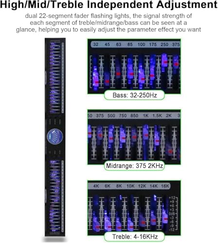 22-Band Stereo Graphic Equalizer mit zwei Kanälen, 10 voreingestellten Effekten und Rauschunterdrückung für HiFi Home Audio und Aufnahmestudios
