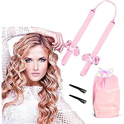 Rizador de pelo ondulado con varilla para rizar sin calor, rizador de pelo perezoso para dormir, juego de cintas de rizo sin calor de goma suave (rosado)