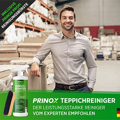 PRINOX Profi Teppichreiniger 580ml - Teppichboden Reiniger inkl. Teppich Bürste, schäumend für alle Teppiche - Teppich Reinigungsmittel & Fleckenentferner aus Deutschland