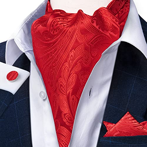 Image of DiBanGu Silk Woven Ascot Cravat with Pocket Square Set for Men | Paisley Ascot,Wrinkle-Resistant,Silky Smooth,Easy to Match,Cufflinks,Tie Ring,Wedding,Ceremonies,Party Occasions,Banquet