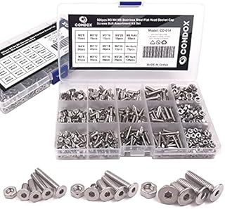 Comdox 500pcs Socket Cap Screws Hex Head Bolt Nuts Assortment Kit Set, Stainless Steel, M3 M4 M5 Thread Size, Full Thread, Countersunk Head, Allen Hex Drive