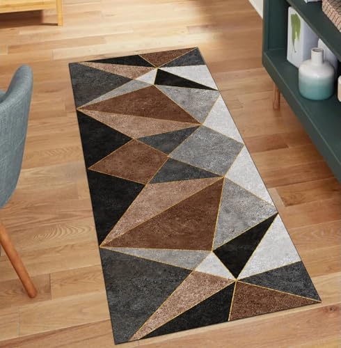 Tapis de couloir lavable et antidérapant grand format marron patchwork