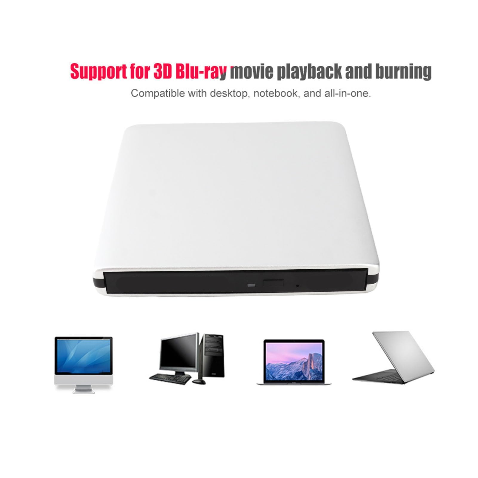 Bruciatore di unità Drive Blu Ray Blu Esterno, USB 3.0 Optical Slim BluRay CD DVD BD Reader Writter, Player Portable Blu Ray per PC Desktop per Laptop