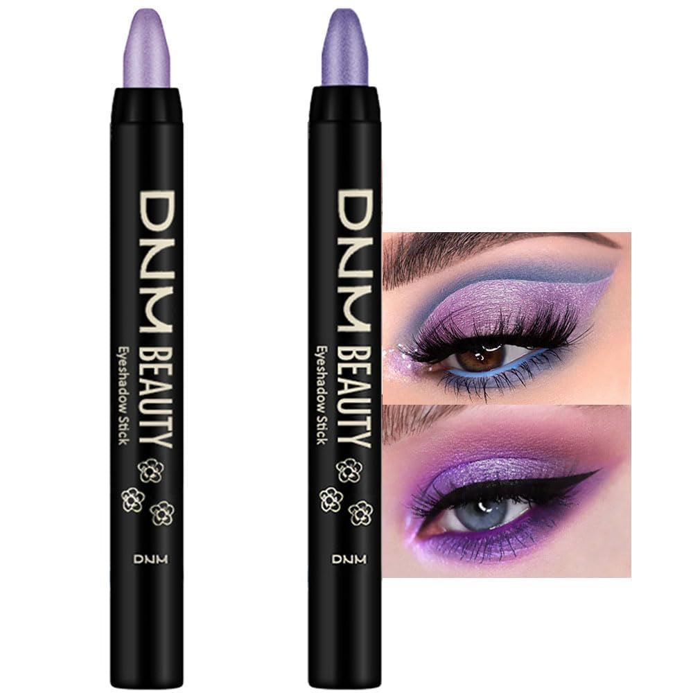 2Pcs Cream Eyeshadow Sticks Set for Eyes Light Purple & Violet Shimmer Eye Crayon Shadow Brightener Stick Pencil Pen Bulk sombras en crema para ojos 08+09