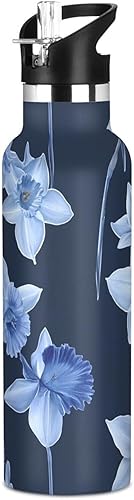 Miniatura 9 de Botellas de agua reutilizables con tapa de boquilla a prueba de fugas, diseño de girasol neutro de doble pared, aislamiento al vacío, a prueba de