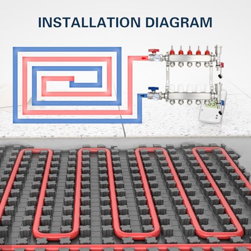 Image of Dollate Radiant Floor Manifold Set 5 Loop Manifold Kit Stainless Steel 1 /2 inch Pex Tubing for Hydronic Radiant Floor Heating
