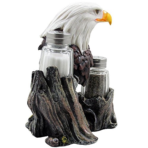 Bald Eagle Glass Salt & Pepper Shakers With Decorative Figurine Display Stand Set For American Patriotic Bar And Kitchen Decor Sculptures Or Rustic Lodge Restaurant Tabletop Decorations And Wildlife Bird Gifts By Home-N-Gifts #TOP2