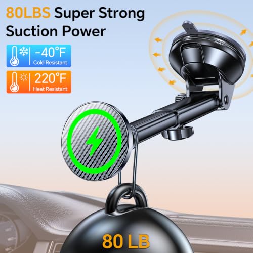 Image of Coolpow for MagSafe Car Mount Charger【Ultra Magnet】 Magnetic Phone Holders for Your Car Charger【Windshield+Vent+Dash】 Magnetic Wireless Car Phone Holder Charger Car Mount for iPhone 17 (Carbon Fiber)