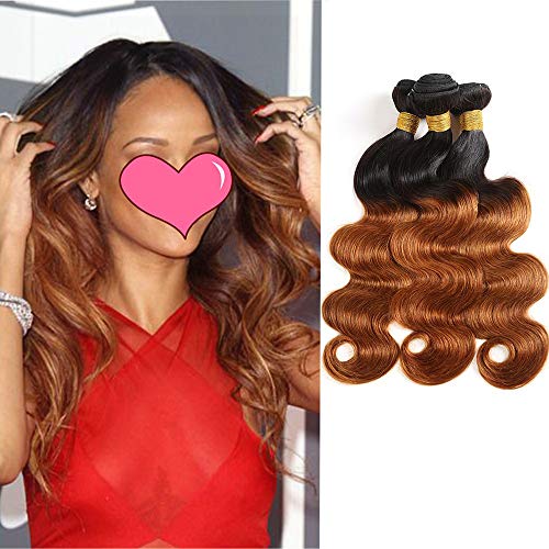 100 Percent Human Hair Extension 2 Tone Virgin Hair Feelgrace Hair 10A Ombre Brazilian Hair Body Wave 3 Bundles 1B/30 Body Wave Weave(18 20 22)