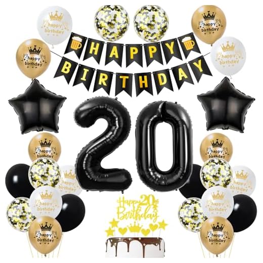 Globos de 20 cumpleaños decoración para hombre y mujer, 20 cumpleaños, decoración para hombre, color negro, dorado, 20 cumpleaños