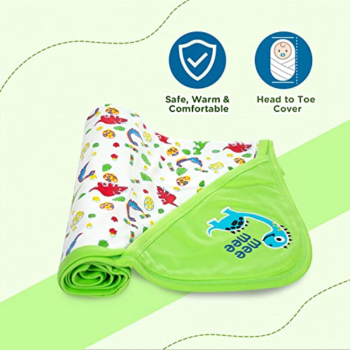 Image of Mee Mee 100% Soft Cotton Hooded Baby Wrapper Cum Warmer, Blanket with Hood for New Born Baby 0 to 6 Months (Green)
