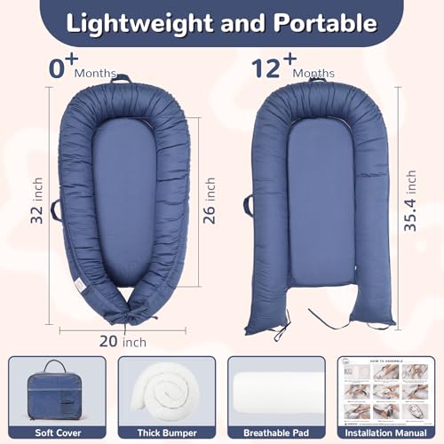 Image of EAQ Baby Lounger, Infant Lounger for Newborn,Portable Baby Nest Cover Breathable & Soft, Newborn Essentials