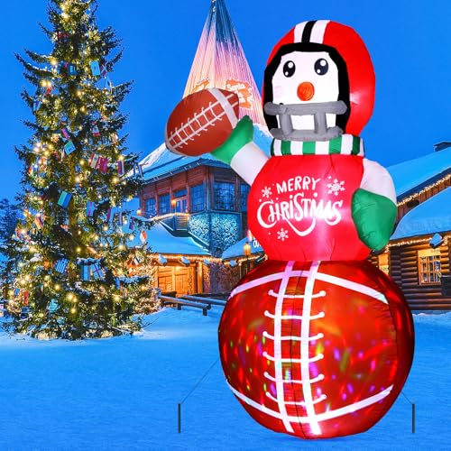 Rotatingpals 6.5 FT Christmas Inflatables Snowman Outdoor Decorations Christmas Blow Up Snowman Yard Decor Built-in Colorful LED Lights for Holiday Party Garden Indoor Xmas Gifts(Football Snowman)