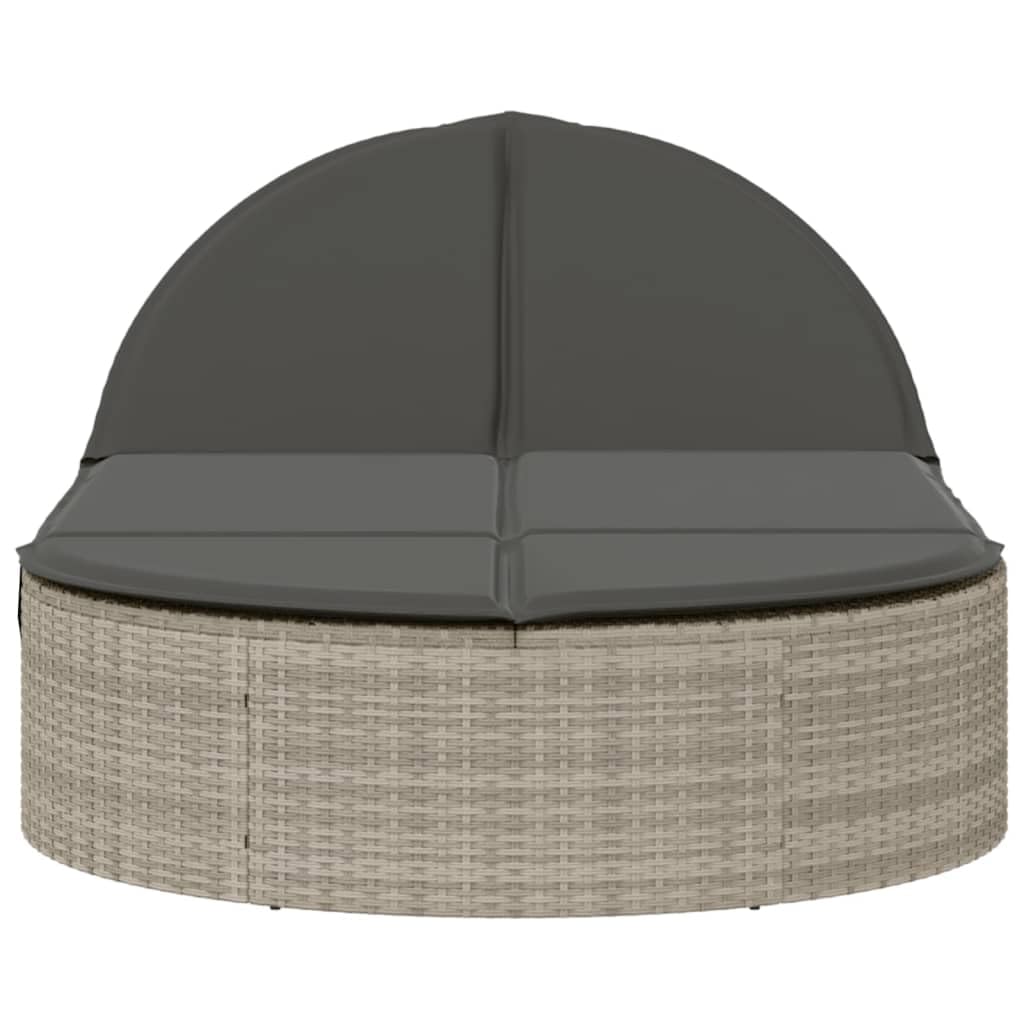 Podwójny leżak do opalania z poduszką, jasnoszary rattan PE, 110 x 200 x 30 48 66 78 cm, regulowane oparcie, malowana proszkowo rama stalowa, rekreacja na świeżym powietrzu