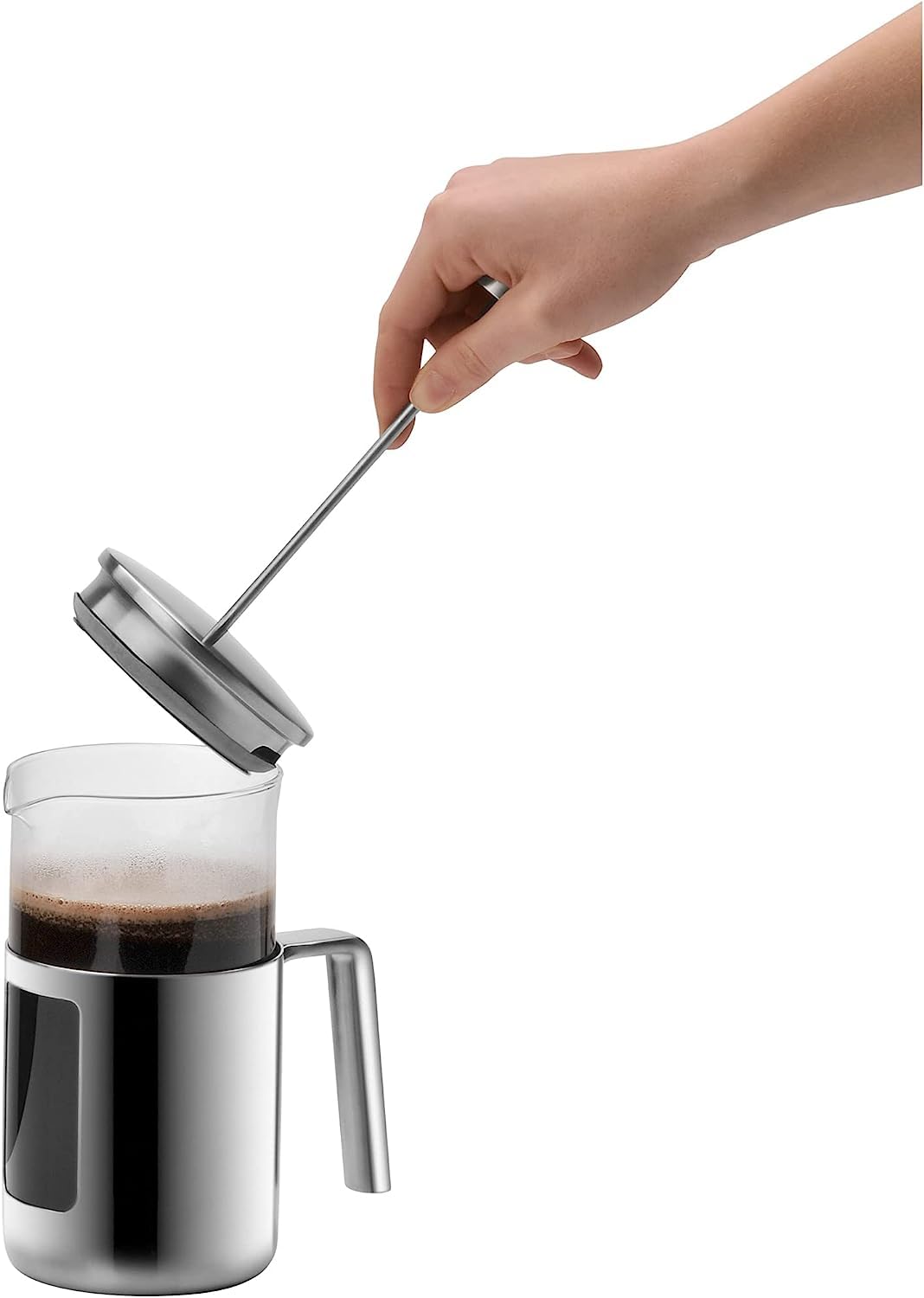 WMF Kult Coffeepress 1l, French Press, Kaffeebereiter für 6 Tassen, Glas, Cromargan Edelstahl mattiert, spülmaschinengeeignet