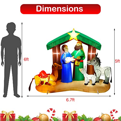 Hazms 7Ft Christmas Inflatable Decoration Nativity Sets For Christmas Outdoor Jesus Nativity Scene Christmas Inflatables Built-In Led Lights Blow Up Inflatable, Yard, Lawn, Garden Decor #TOP7