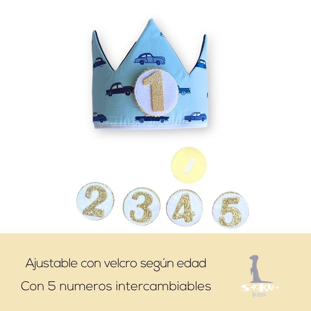 Conjunto Cumpleaños 1 año Personalizado - Camiseta con nombre Bebé - Regalo primer cumpleaños - Smash Cake - Corona cumpleaños (Coches)