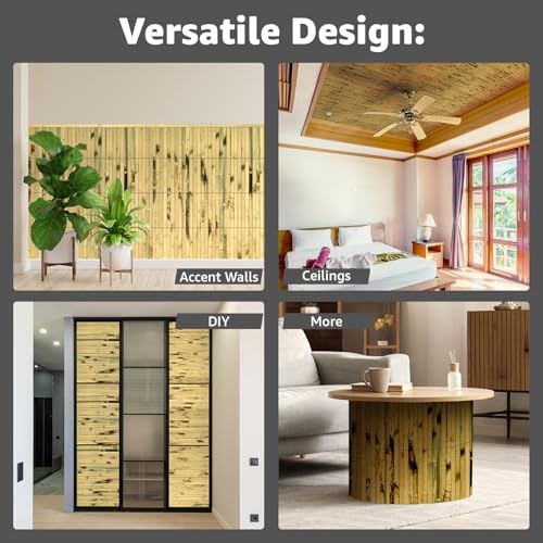 Image of Art3d 12 x 96 in Pole Wrap Natural Bamboo Wall Panel, 2-Pack, Light Burned