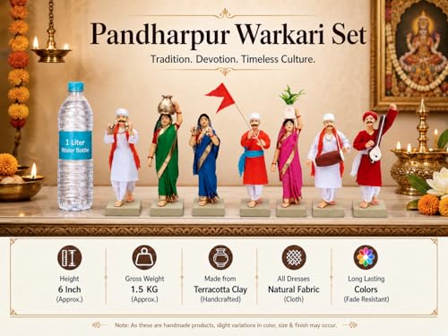 Image of Handmade Terracotta Pandharpur Warkari Set of 7 | Traditional 6 Inch Standard, Clay Figurines for Mandir Decor, Golu Display and Gifting