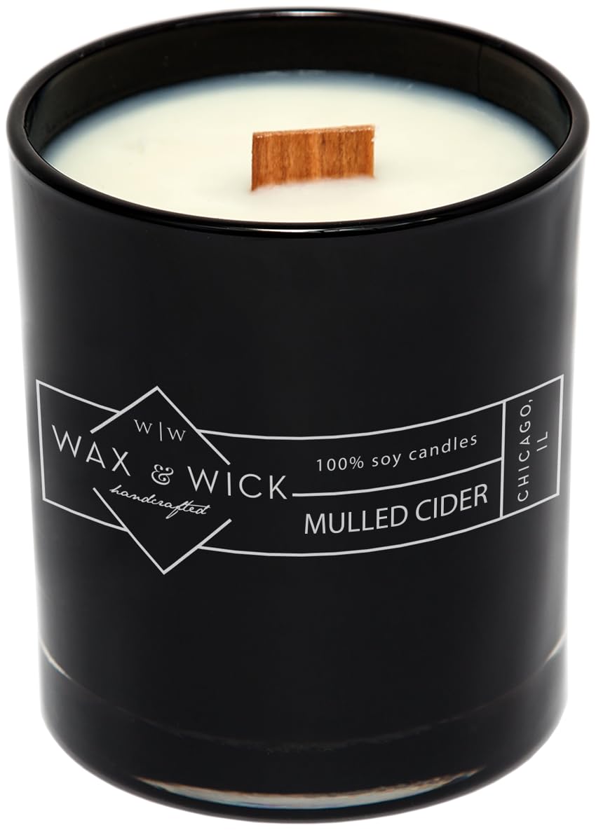 Wax & Wick - Vela aromática de soja. 100% cera de soja pura con doble mecha de madera. Combustión limpia de hasta 60 horas. Tarro negro de 270 g