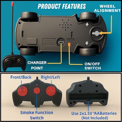 Image of GRAPHENE Remote Control Chargeable 3D Famous Smoke Car with Flashing Light, Radio Control Race car for Kids for 3-12 Year Old Kid Birthday Remote Control Rechargeable Blue Car (Pack of 1)