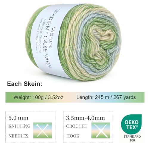 Image of Aeelike Gradient Yarn for Crocheting, Soft Ombre Fairyland Yarn # 3 Light Weight with Vibrant Colors 6 x 100g (3.52 oz) 245m (267 Yards) for DIY Making Colorful Blanket Scarves Hat, Green Gradient