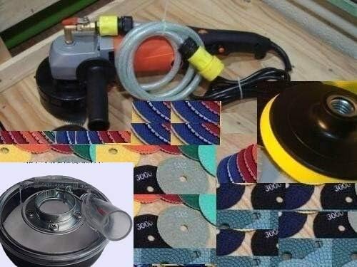Wet Grinder Polisher,Dust Shroud, 15 pc 5" Diamond Polishing Pad Set, granite stone marble polishing, concrete travertine repair