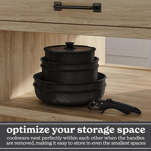 Image of Country Kitchen Cookware Set with Removable Handle, Oven & RV Safe Pots and Pans Set, Black Rhombus, Original