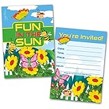 Leigha Marina Fun in the Sun Party Invitation Cards for Kids, 20 Invites & 20 Envelopes - Fill in the Blank Greeting Notes - Multi-Use, Birthday, Themed Celebration