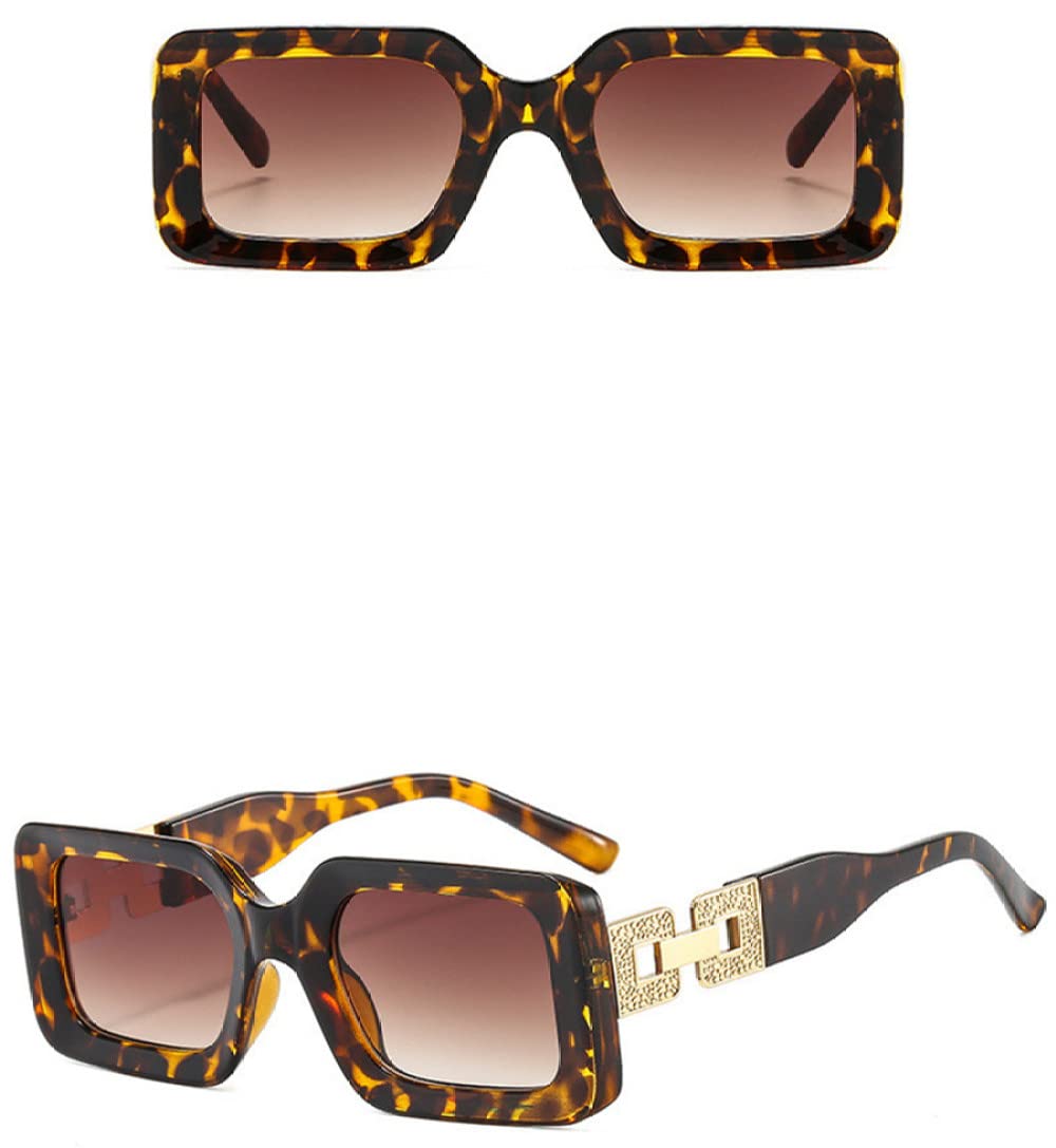 Lunettes de soleil carrées rétro rectangulaires léopard UV400