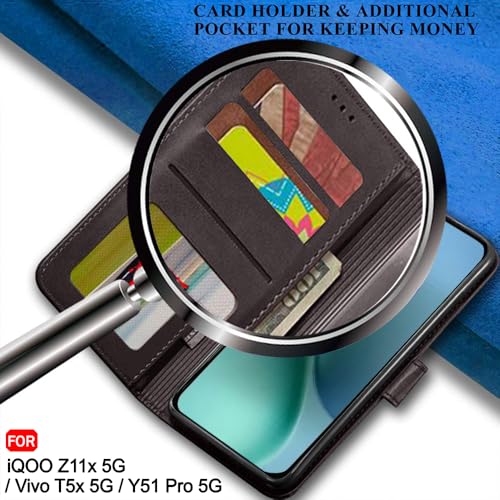 Image of TheGiftKart Flip Back Cover Case for iQOO Z11x 5G / Vivo T5x 5G / Vivo Y51 Pro 5G | Dual-Color Leather Finish | Inbuilt Stand & Pockets | Wallet Style Flip Case Cover (Faux Leather, Coffee & Brown)