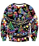 Idgreatim Men Ugly Christmas Sweater Novelty Neon Christmas Tree Xmas Sweatshirt Long Sleeve Pullover Top Shirts M