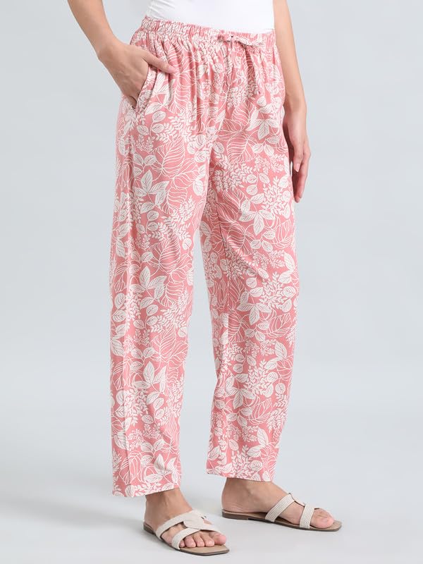 Image of GO COLORS Women Printed Woven Viscose Mid Rise Lounge Pants