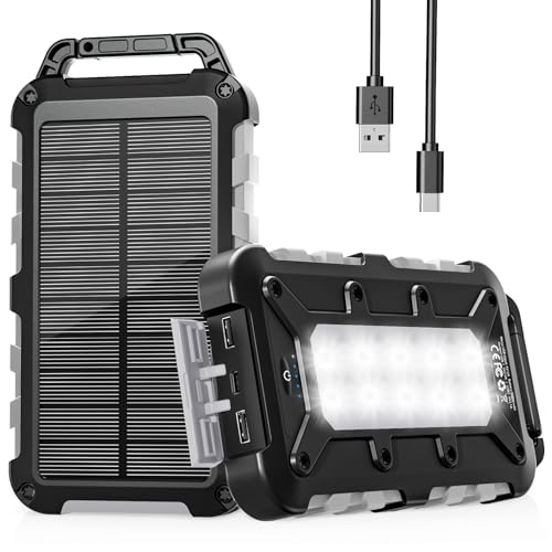 Solar Powerbank Outdoor 26800mAh, PD15W Tragbare Solar Ladegerät mit Solarpanel USB C Externer Akku Wasserdichtes mit LED Taschenlampe und 3 Ausgängen für Camping, Smartphones, Tablets