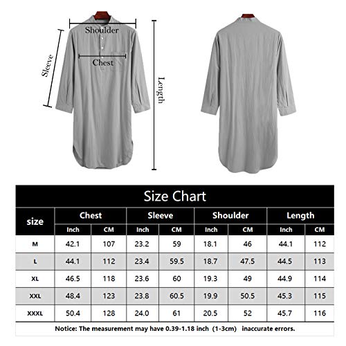 SEAUR Camisas de dormir masculinas de manga comprida para dormir roupão de algodão camisas Henley Ka