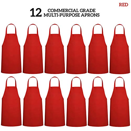 Image of GREEN LIFESTYLE 12 Pack Bib Apron - Unisex Red Aprons, Machine Washable Aprons for Men and Women, Kitchen Cooking BBQ Aprons Bulk (Pack of 12, No Pockets, Red)