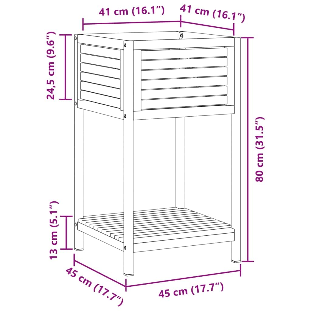 vidaXL Jardinera con Estante Madera Maciza Acacia y Acero 45x45x80 cm, Jardinera de Exterior, Jardinera para Flores, macetero para Tomates