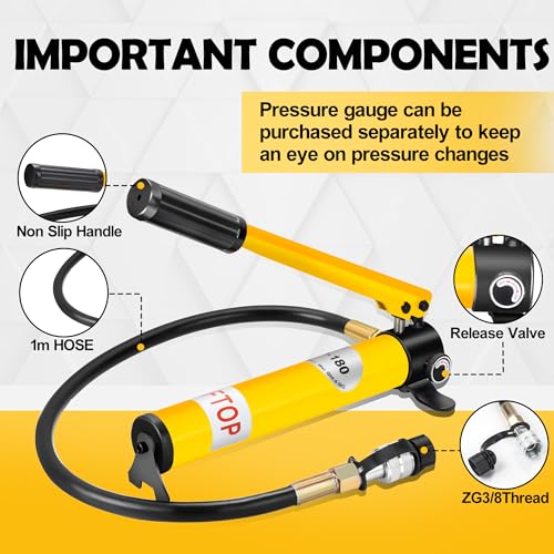 Image of Portable Hydraulic Hand Pump CP-180, 10,000 PSI Manual Hydraulic Pump with Two-Speed Plunger, 350cc Oil Capacity for Jacks, Pullers, Pipe Benders, and More