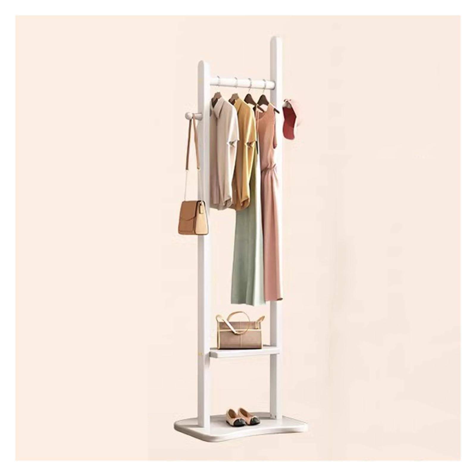 Portant à vêtements en bois avec base rectangulaire et tringle design élégant pour entrée