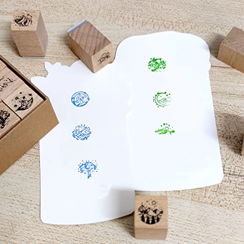 Vtapliea 16Pcs Wood Rubber Stamps Set Mountain & Planet Decorative Rubber Stamp For Diy Craft, Card Making, Scrapbook, Diary, Letter, Birthday Cards #TOP2