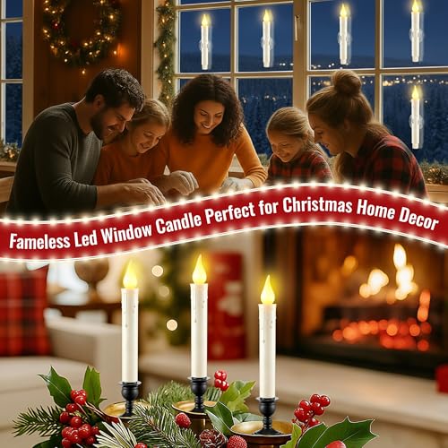 Candelabros led cónicos marfil de alta gama juego de 12 velas automáticas con base negra de diseño 6