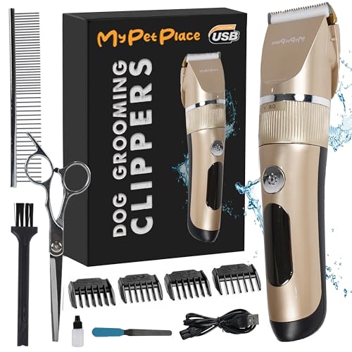 Anti-Clogging Dog Hair Clipper – Cordless, Waterproof & Rechargeable Pet Grooming Trimmer for...