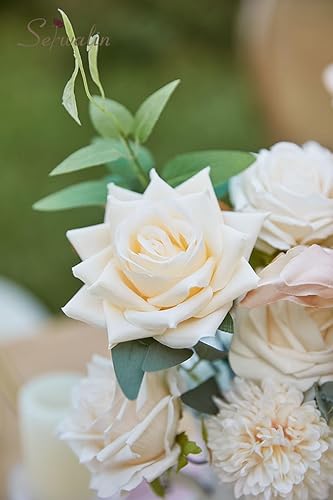 Miniatura 7 de Serwalin Flores artificiales, flores falsas de seda champán, decoración de boda, flores, decoración bohemia, ramos de novia, centros de mesa, baby