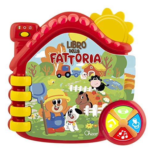 Chicco Sprechendes Büchlein des Bauernhofs, elektrisches Lernbuch, zweisprachig, Anzeige auf Italienisch und Englisch, inklusive Batterien, Alter 6-36 Monate, Mehrfarbig
