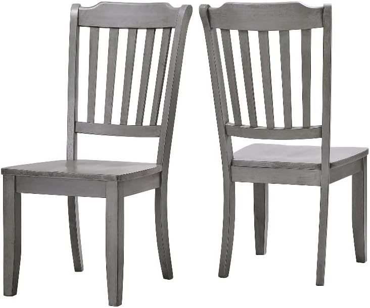 Inspire Q Sillas de comedor de madera con respaldo de listones (juego de 2) en gris antiguo