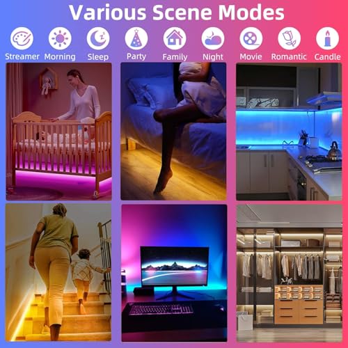 Tira LED RGB Sensor Movimiento 2x13.12Ft con Control Remoto miniatura 6