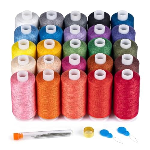 ilauke Sewing Threads for Sewing Machine and Hand Stitching, 800 Yard 40S/2 Serger Quilting 25 Colors All Purpose Polyester Thread Spools with 10 Need