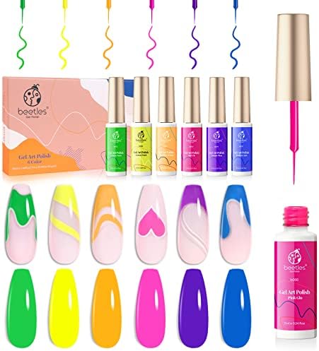 Beetles Gel Polish Nail Art Gel Liner Set Halloween Nails- 12Pcs Popular White Orange Gel Art Paint Chocolate Brown Green Fall Colors Thin Nail Art Brush Gel Soak Off Led Lamp Gel Christmas Nail Art