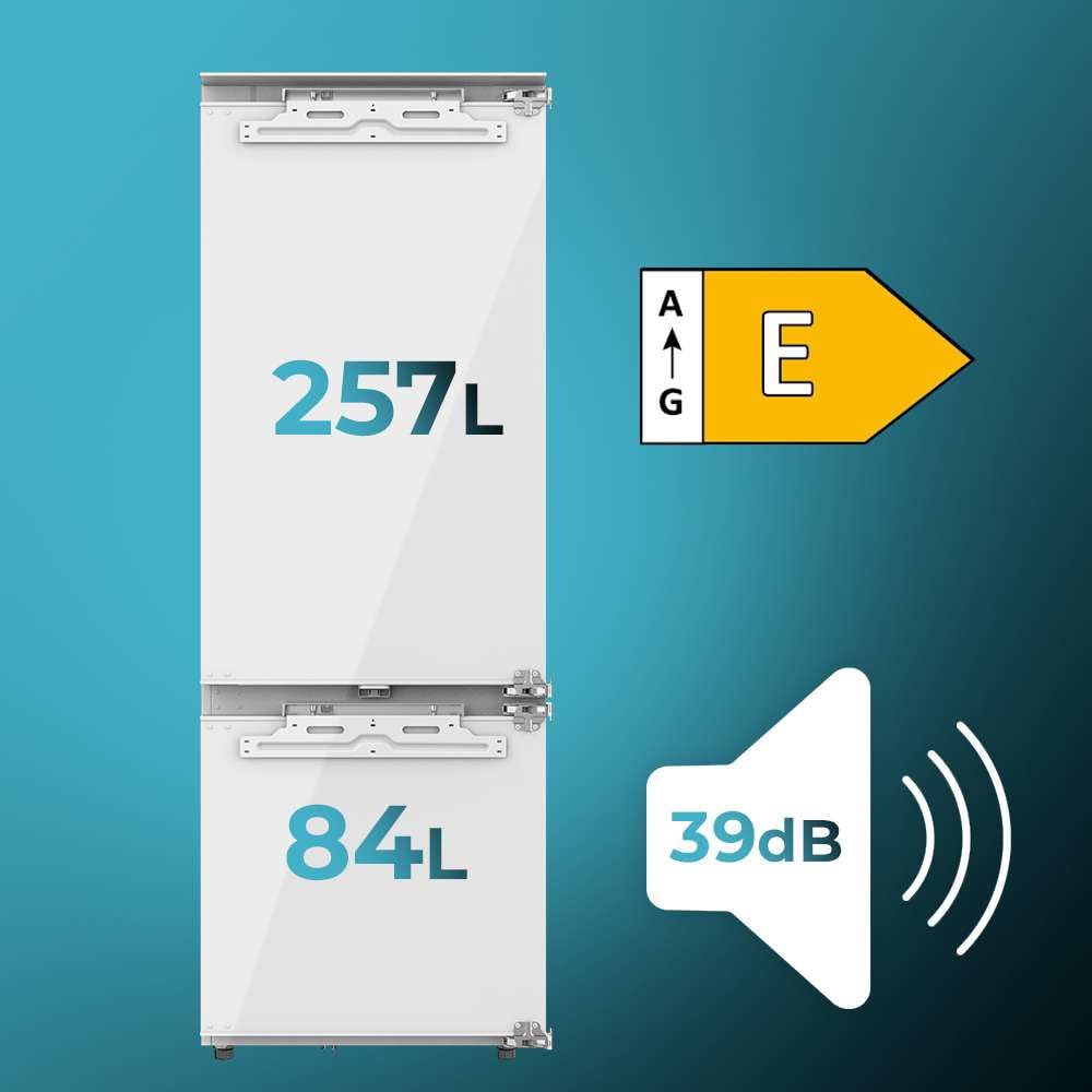 Cecotec Lodówka kombi zintegrowana 341 l Bolero CoolMarket Combi BI-D FLW 341, klasa E, Total NoFrost, Full LED Wall, Fresh Zone Plus, Kompresor Inverter Plus, Fast Cooling & Freezing, 193,7x69 cm.