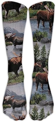 Bull Moose Nature Wildlife Animals Lake Compression Socks For Men & Women - BEST For Running, Nurses, Shin Splints, Flight Travel, Skiing & Maternity Pregnancy - Boost Athletic Stamina & Recovery